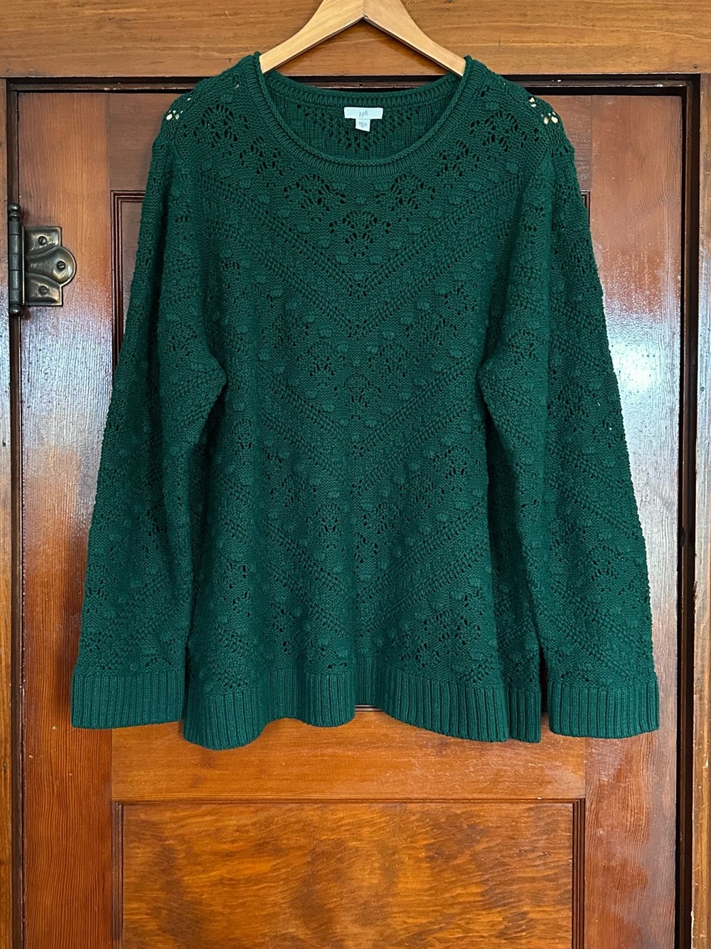 J. Jill Popcorn Stitch Chevron Knit Sweater Size 2X Forest Green Casual Fall